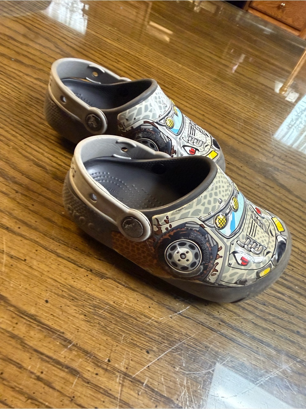 CROCS Kids Grey Truck-Print Clogs with Heel Strap